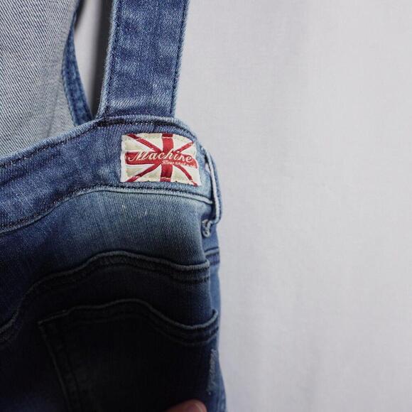 Machine Italy Bib Overalls Womens 31 Large Blue Distressed Grunge‎ Denim Skinny - Picture 4 of 9